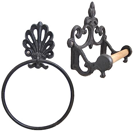 DOITOOL 2pièces Support Mural Multifonctionnel Fer Forgé Pour Serviettes De Anneaux De Serviette Et Porte Design Élégant Pour Salle De Bain Et Maison Noir