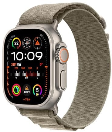 Apple Watch Ultra 2 [GPS + Cellular 49mm] Smartwatch with Rugged Titanium Case & Olive Alpine Loop Medium. Fitness Tracker, Precision GPS, Action Button, Extra-Long Battery Life, Carbon Neutral
