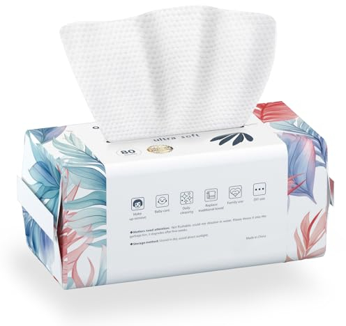 Ourmed Life Gesichtsreinigungstücher, 80 Stück dicker biologisch abbaubare Einweg für empfindliche Haut, fusselfreie Reinigungstücher, Hautpflegetücher, Abschminktücher, Trockentücher