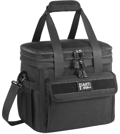 PARTI FISH Bolsa Isotermica Bolsa Termica Porta Alimentos, 15L 18L 2-Pisos Regulable Impermeable A Prueba De Fugas 5-Capas-Material Termico Bolsa Comida Nevera Portatil Trabajo Playa Golf, Moda Negra