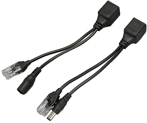 POE-Splitter-Injektor-Kit, 1 Paar 12 V Power Over Ethernet Passives POE-Adapter-Injektor-Splitterkabel mit 5,5 X 2,1 Mm DC-Stecker (Schwarz)
