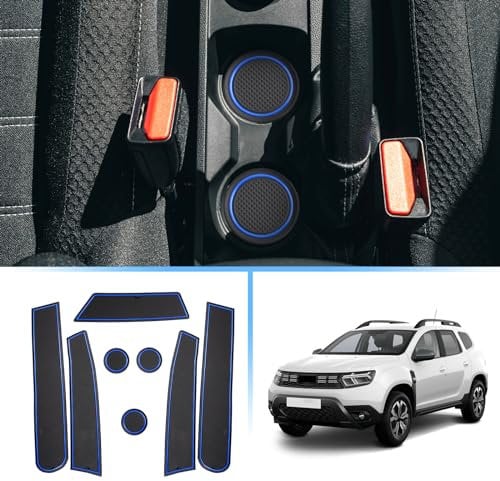 Coleya Non-Slip Mats Compatible with Dacia Duster 2022 2023 2024, Rubber Mats for Center Console, Cup Holder, Door Seam, Dacia Duster Accessories Car Mat (Blue)