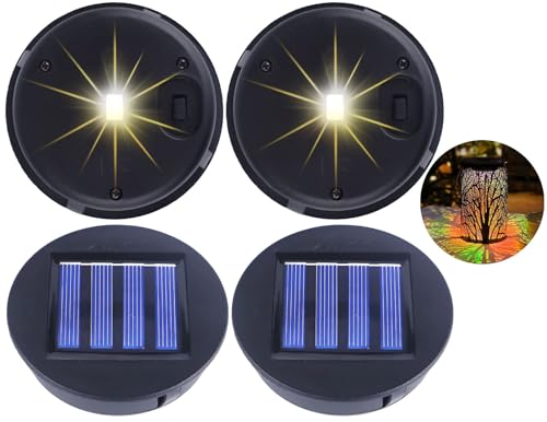Moocuca Solarleuchten Ersatzteile, Solarlampen Ersatz Top 8cm, 4 Stück IP65 Wasserdicht Solarleuchten Solarpanel Ersatzteil, Solarpanel Laterne Ersatzoberteil mit Warme Farblicht für Garten, Terrassen