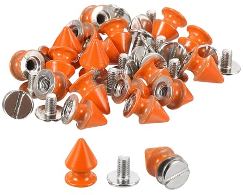 QUARKZMAN 50 Sets Kegel Spike Nieten, 8x12mm Schraubnieten für Lederhandwerk, Kleidung, Schuhe, Gürtel, Taschen (Orange)