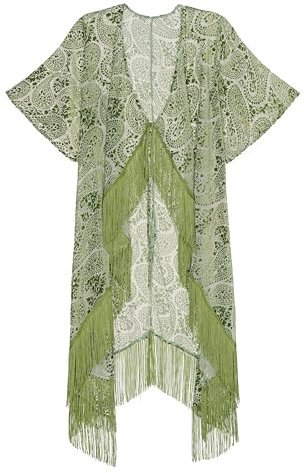 USHOWHEY Women's Day Gift,Velvet Kimono Cardigan for Women, Long Burnout Velvet Kimono,Free Size,Women's Day Shawl, Green