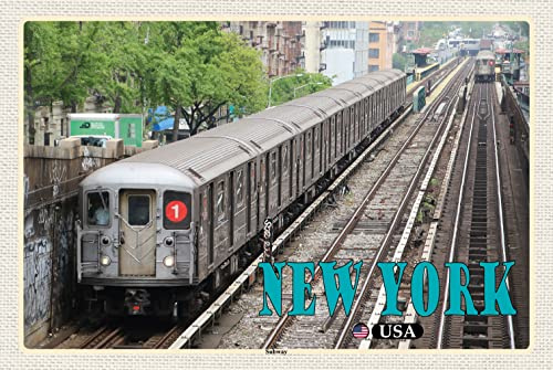 DekoDrom® Holz Schild 20x30 cm New York USA Subway U-Bahn tin Wand Deko Bar Kneipe Cafe Sammler Geschenk