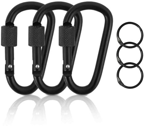 Heavy Duty D-ring Carabiner Clips with Screw Lock,Set of 3 Aluminum Alloy Carabiners with Keyrings for Outdoor Activities like Camping Hiking Backpacking Fishing and Dog Leash