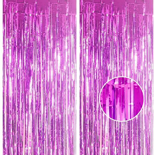 2pcs 3.2 x 8.3ft Glitter Purple Tinsel Curtain Streamers Door Fringe Foil Curtain Backdrop Birthday Party Decorations for Girls Women Hen Do Engagement Graduation Party Decor Banner Violet