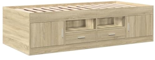 vidaXL Tagesbett mit Schubladen, Gästebett mit Stauraum Sperrholzlatten, Sofabett für Wohnzimmer Schlafzimmer, Bett, Modern, Sonoma-Eiche 100x200cm Holzwerkstoff