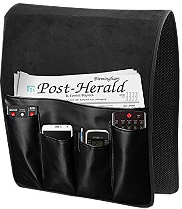 OhMill - Organizador para sofá y sillón, bolsa de almacenamiento para colgar en apoyabrazos de piel impermeable antideslizante para guardar, mando a distancia, teléfono móvil, libro revista