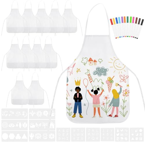 Morcheiong 36/72Pcs DIY Kid Aprons Set, Kids Painting Aprons with Colored Pen and Crafts Template for Handmade Craftsmanship Art Painting