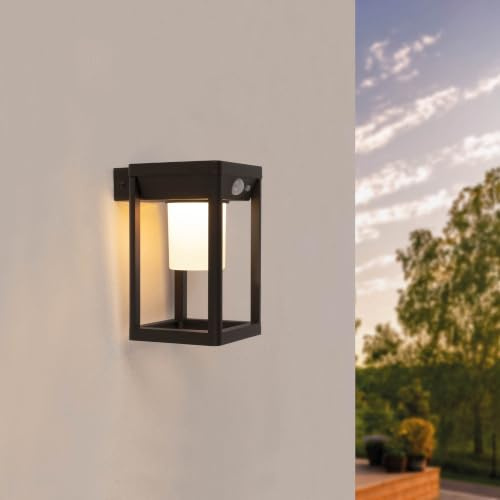Ledvion LED Solar Wandleuchte mit Bewegungssensor quadratisch schwarz IP44 | Ohne festen Stromanschluss nutzbar und praktisch für Gartenweg Zaun Terrasse oder Beet