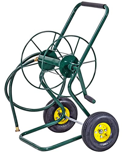 GOPLUS Chariot Enrouleur Tuyau d'Arrosage, Chariot Tuyau d'Arrosage avec 2 Roues, Cadre en Métal, Grande Capacité, Mécanisme de Manivelle, Support de Tuyau d'Arrosage pour Jardin, pour Jardinage