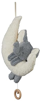 Efie Bio-Spieluhr Elefant auf Mond -100 % Baumwolle (kbA), Schurwollfüllung (kbT) - handgefertigt in Deutschland GOTS-zertifiziert - nachhaltiges Babyspielzeug - Mozart (Schlafe mein Prinzchen)