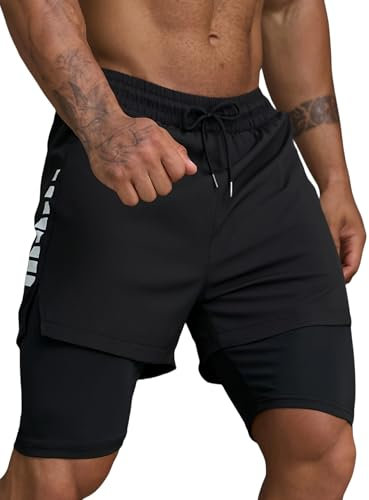 Smatstyle Short de Course Homme Court 2 en 1 Running Shorts Men Pantalon de Sport à séchage Rapide avec Poches Respirant Short d'entraînement