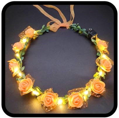Fashband Couronne de fleurs lumineuse à LED pour femme, pour festival, Halloween, fête (orange)