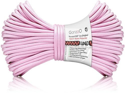 Ganzoo Paracord 550 Seil / 4mm / Nylon/Polyester Typ Shimmer/Armband Hunde-Leine/Hunde-Halsband / 250Kg. Bruchlast/Outdoor Rope/Camping Schnur/Allzweckseil / 30 Meter/Puder-Rosa
