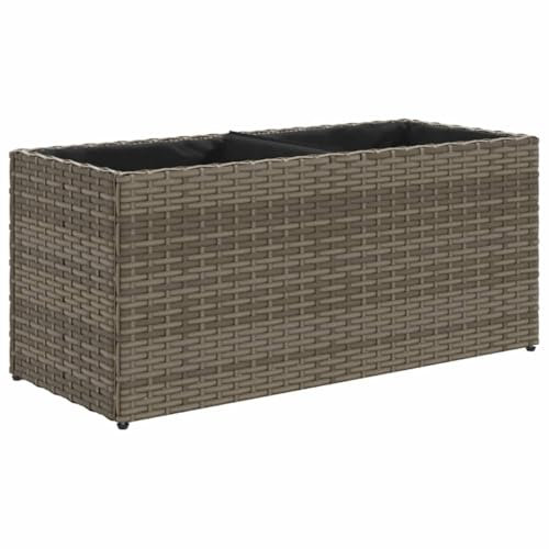 vidaXL Hochbeet mit 2 Fächern, Pflanzkübel mit Stahlgestell, Blumenkübel für Garten, Pflanzkasten Blumenkasten Pflanzgefäß, Grau Poly Rattan