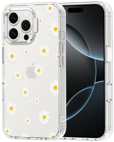 MOSNOVO Case for iPhone 16 Pro Max, [Buffertech 6.6ft Military-Grade Drop Protection] [Anti Peel Off Tech] Clear TPU Bumper Phone Case Cover Design - White Daisy