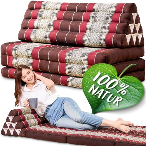Namasdee Thaikissen XXL breit 190x80x8cm mit 100% natürlicher Kapokfüllung (Weinrot)