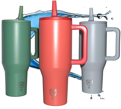 TempGuard 40oz Insulated Stainless Steel Tumbler with Handle – Double Wall Vacuum Insulated Mug for Hot & Cold Beverages – Durable, Spill-Resistant Lid, Perfect for Travel & Outdoor (Coral)
