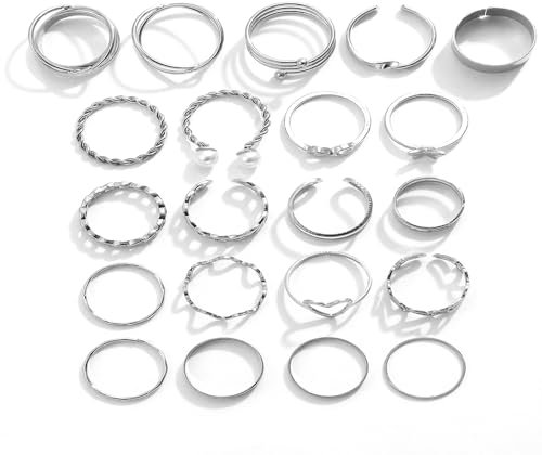 FDEETY 22 Stück Gold Silber Ring für Frauen 18 Karat Vergoldete Goldene Ringe Set Offene Knoten Stapelbare Ringe Schmetterlings Herz Ringe Schmuck für Frauen Mädchen
