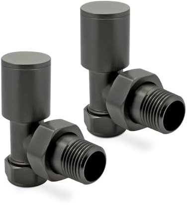 Brushed Gunmetal Angled Modern Standard Rounded Radiator Towel Rail Valves Central Heating (Pair) 1/2 BSP