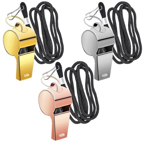 Alethron Trillerpfeife, 3 Stück Edelstahl Pfeife, Schiedsrichter Pfeifen mit Schlüsselband Pfeife Sport Whistle Laut Notfall für Fussball Sportunterricht, Hundetraining, Schulsport