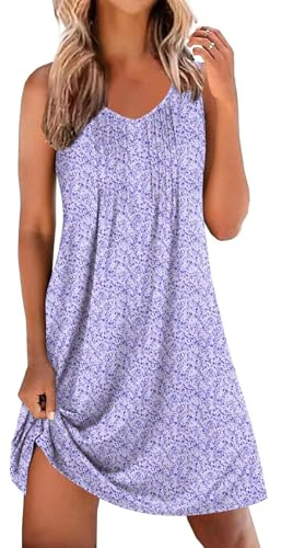 Ekouaer Nightgowns for Women Sleeveless Sleep Shirt Tank Night Gown V Neck Chemise Pleated Night Shirt Soft Sleep Dress Floral Purple