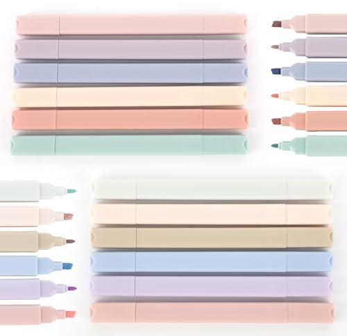 Qianyu 12 Stück Ästhetische Textmarker Pastell Assorted Farben Highlighter Pen Marker Set süße Doppelkopf-Bibel-Pastell-Textmarker Text Marker Stifte für Schule Tagebuch Planer Notizen Malen