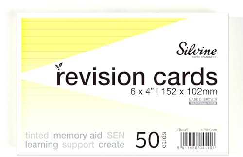 Silvine A6 Flash Cards, Revision & Study - Lined (50 Cards) (Yellow)