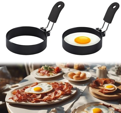 2 Stück Spiegeleiform,Spiegeleierformen für Die Pfanne,Edelstahl Pancake Form,Eierform für Die Pfanne,Spiegeleier Form Ring,Eierformer Spiegelei,Pochierte Eier Form für Pfannkuchen (schwarz)
