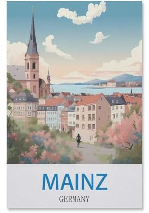 Puzzles 1000 Teile für Erwachsene，Vintages Reiseplakat Mainz Deutschland，Klassische Puzzle Teenager Jungen Mädchen Puzzle Lustige Familienpuzzles In Premium-Qualität Zum Geburtstag（50x70cm）-E13