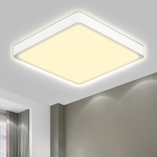 LQWELL® Deckenleuchte LED Deckenlampe, IP44 Wasserfest Badlampe Quadrat Flach 40W 3000K 4300LM Modern Schlicht Lampe Dünn für Wohnzimmer Badezimmer Schlafzimmer Küche Balkon Keller Büro, 500 * 25mm