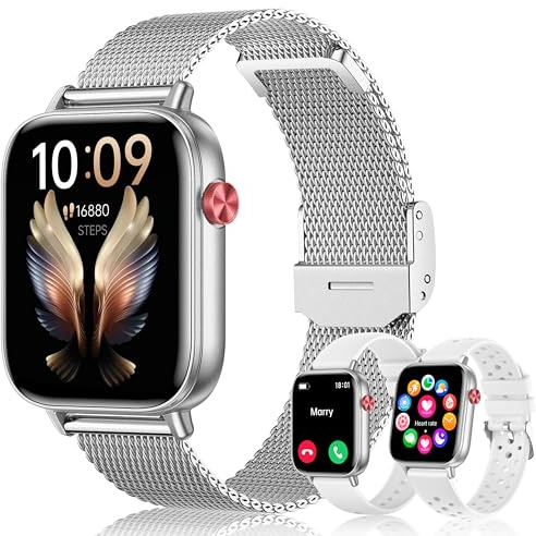 HXQHSTBG Montre Connectée Femme, 3 Bracelets 1.83 HD Fitness Tracker Smartwatch avec Appels Bluetooth/Surveillance Cardio/SPO₂/Sommeil/Podomètre/Calories 120 Modes Sportifs pour iOS Android, Argent