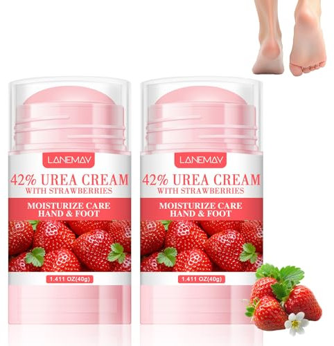 2 Stück Fusscreme Sehr Trockene Füsse Urea Fusscreme 42% mit Erdbeere Feuchtigkeitsspendende Hornhaut Fußpflegecreme, Geeignet für Rissige Fersen Knie Ellenbogen und Hände(40g)