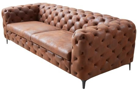 Riess Ambiente Chesterfield 3-Sitzer Sofa MODERN BAROCK - 235cm - antik braun - Microfaser Taschenfederkern-Polsterung Couch Rundum-Bezug 3-Sitzer Ziersteppung