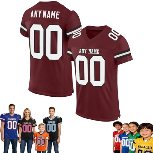 Football Trikot, Personalisiert American Football Spieltrikots mit Name Nummer Personalisierte Trikot T-Shirt für Training/Spiel/Individuelles Geschenk Kinder Erwachsene Junge Mädchen Herren Damen