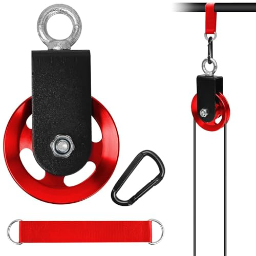 Umlenkrollen für Seile 90mm Umlenkrolle mit Aufhängeriemen und Karabinerhaken, 360° Kabel Pulley，Seile DIY Gym Fitnessgeräte Drahtseilrolle