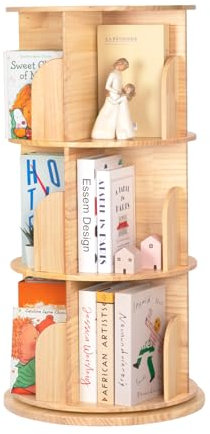 OOOK Drehbares Bücherregal Kinder aus Massivholz, 360 Grad 3-stöckiges Bücherregal Kinderzimmer für Kinder und Erwachsene, Multifunktionales Kinderbücherregal Holz für Kinderspielzimmer
