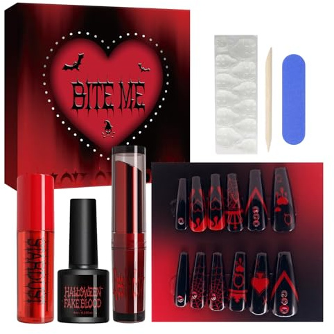 HASAIKA® Maquillage Halloween Effets Spéciaux, faux sang + fard à paupières bicolore + ongles portables, Convient pour le carnaval, l'Halloween