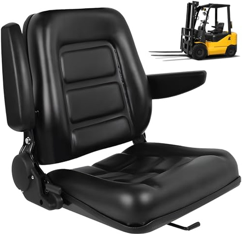OKSTENCK Sedile universale per carrello elevatore, dotato di schienale ad angolo regolabile, cintura di sicurezza retrattile e braccioli ad angolo regolabile, adatto per trattori, bulldozer e terne.