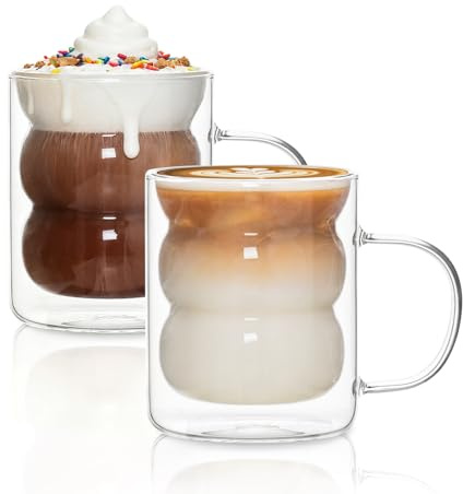 INSETLAN 330ml Double Walled Glass Coffee Mugs, 2 Pack Cappuccino Latte Macchiato Glasses Cups with Handle, Heat Resistant Glasses Mugs for Cappuccino, Macchiato, Latte, Tea