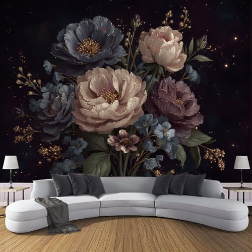 Fototapete - Seide Luxuriöse Blumen 250 x 175 cm - Foto Tapete Schlafzimmer Wohnzimmer Wandtapete Bildtapete Wand Dekoration - Retro-Blumen