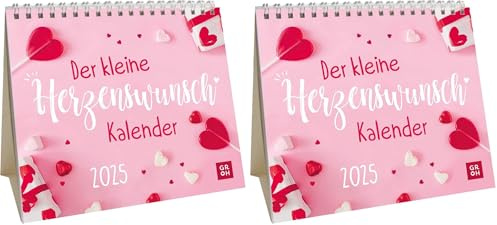 Mini-Kalender 2025: Der kleine Herzenswunschkalender: Kleiner Tischkalender mit Herzenswünsche Sprüchen | Mit Monatskalendarium | Schönes Geschenk für Mama (Packung mit 2)