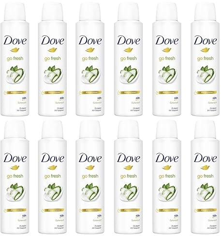 12x Dove Deodorant-Spray Gurkenduft Deo-Spray mit 1/4 Pflegecreme ist sanft zur Haut 0% Alkohol, Anti-Transpirant,schützt 48 Stunden vor Körpergeruch,150 ml (12er Pack)