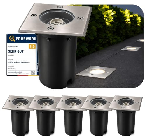 SSC-LUXon 6x Bodeneinbaustrahler KALPA silber eckig IP67 regenfest trittfest oxidationsbeständig – Bodenspot Außenstrahler für Einfahrten, Veranden & Gärten
