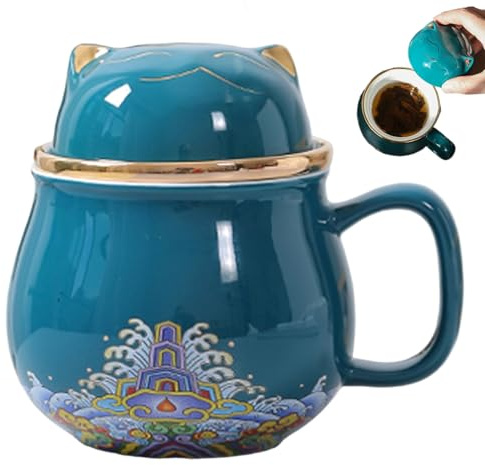 Takingup Loose Leaf Tea Mug with Infuser and Lid 320Ml Ceramic Cat Mug Cute Cat Cups for Tea Bag, Coffee, Milk, Travel Office Home, Cups