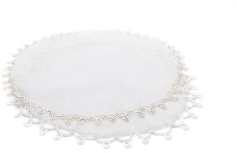 BillionHers Handmade Beaded Milk Jug Covers – Set of 2 Vintage-Style Net Food Covers for Jugs, Coffee Mug & Water Glass (Soft White Mesh) 22cm Diameter