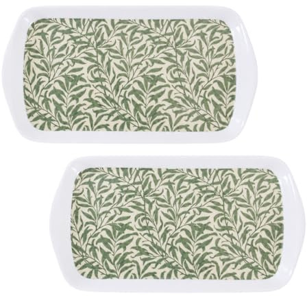 Set of 2 Wild Leaves Melamine Tea Tray with Handles, Leaf Print Serving Tray for Tea, Coffee, Snacks, Drinks, Breakfast, Worktops and Display, Approx 26 x 14cm